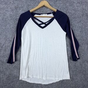 Level Eight Top Womens Large White Stretch Raglan Sleeve Criss Cross V-Neck